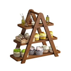 Bandeja rectangular de madera de acacia de 3 niveles al mejor precio, soporte desmontable para cupcakes, mesa de comida, venta al por mayor de la fábrica de Vietnam - Product Image 2