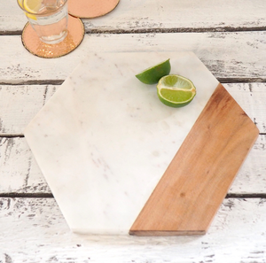 Marble & Wood Chopping Board Hexagon <b>Shape</b> Kitchen accessories New Arrival Premium Durable Wooden Marble Chopping Board - Product Image 1