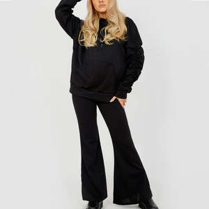 Ensemble de survêtement sport deux pièces pour femme, coupe évasée, avec sweat à capuche zippé et pantalon, effet délavé à l'acide - Product Image 4