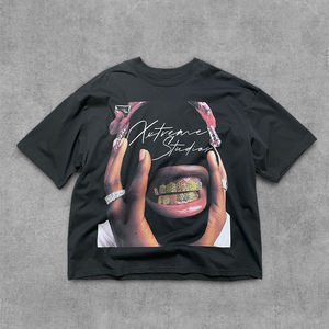 T-shirt surdimensionné à imprimé DGT personnalisé avec strass sur le devant pour hommes, motif vierge, style vintage - Product Image 5