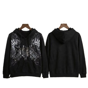 เสื้อฮู้ดซิปสีดำสำหรับผู้ชาย พิมพ์ลายลำลอง สวมใส่ได้ในฤดูใบไม้ร่วง รับผลิตแบบ OEM ขายส่งจากโรงงาน - Product Image 4