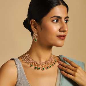 Zircon <b>Necklace</b> 173981 18K Gold and Rhodium Plated Fine Jewelry Set with Pearl and Diamond for Wedding Party Gift Occasions - Product Image 1