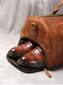 Sac de voyage pliable en cuir véritable léger grande capacité avec fermeture éclair pour les escapades de week-end - Product Image 5
