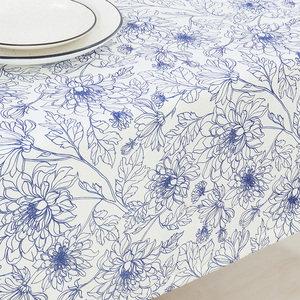 Modern Floral Tablecloth Classic French Village Printed Linen Fabric Oblong Blue <b>Table</b> <b>Cover</b> for Kitchen Dining Farmhouse - Product Image 2