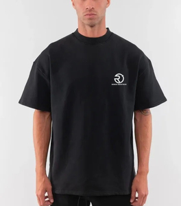 Vente en gros Logo personnalisé 300 GSM T-shirt à imprimé bouffant noir surdimensionné lourd 100% coton pour hommes - Product Image 6