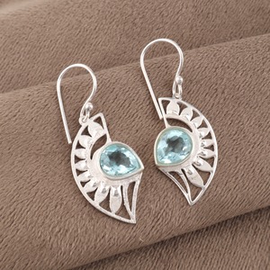 Boucles d'oreilles pendantes en argent 925, motif floral en topaze bleu ciel, pour femmes, à porter au quotidien - Product Image 4