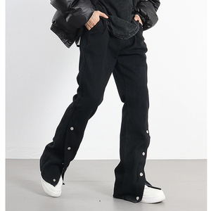 Customized Acid Wash Men's Streetwear Jogger <b>Pant</b> Distressed Cotton Sweatpants Button Side Flared Wide Leg Mid Waist Baggy Style - Product Image 3