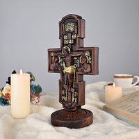 Croix orthodoxe en bois double face, crucifix de Jésus et icône de saint, décoration de bureau, ornement d'autel chrétien artisanal