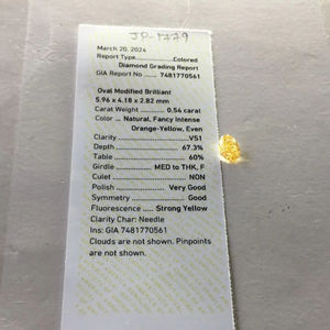 เพชรทรงหลวม0.54กะรัตรูปวงรีสีเหลืองส้มเข้มแฟนซีได้รับการรับรองจาก IGI เพชรทรงหลวมสำหรับการทำเครื่องประดับ - Product Image 1