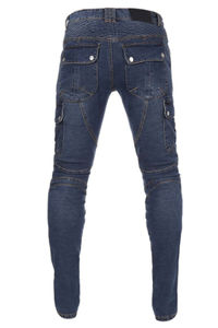 Jean de protection moto D-Ride bleu foncé avec panneaux extensibles, respirant, séchage rapide, mélange polyester/coton, protection genoux et hanches - Product Image 5