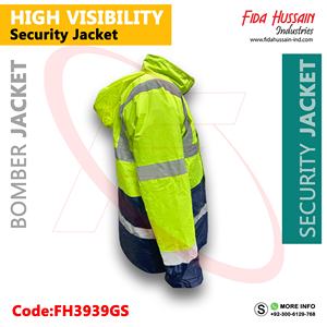 Chaqueta de seguridad de poliéster 100% de alta visibilidad personalizada, ropa de trabajo de bombardero verde con cuello, ropa de seguridad para ropa de trabajo - Product Image 3