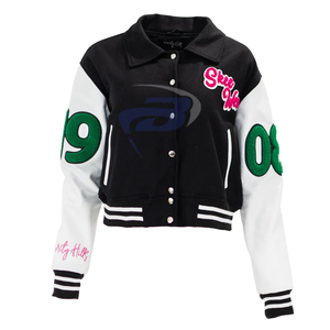 Alfa |   Kapa |   Chaqueta Universitaria Alpha Sorority Rosa y Negra con Logotipo Bordado, Transpirable y Resistente al Viento, Chaqueta Universitaria AKA Sorority - Product Image 1