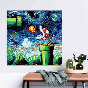 Arte en Lienzo de la Noche Estrellada de Mario World: Impresión Inspirada en Van Gogh, Lienzo Enrollado - Product Image 1