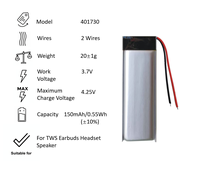 401730 401730-2 Baterai Polimer Lithium 150mAh 3.7V 2 Kabel Baterai Pengganti Kapasitas Tinggi Baterai Speaker Isi Ulang
