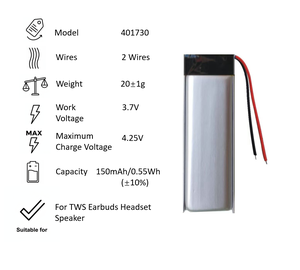 401730 401730-<span class=keywords><strong>2</strong></span> 폴리머 리튬 배터리 150mAh 3.7V <span class=keywords><strong>2</strong></span>선 교체 배터리 고용량 충전식 스피커 배터리 - Product Image 4