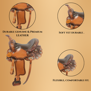 Taille de selle en cuir de cheval de traînée de plaisir de course de baril confortable occidental et coutume de couleur - Product Image 3