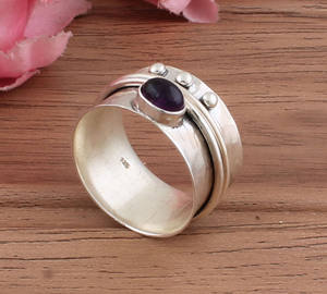 Wholesale 925 Sterling Silver Handmade <b>Spinner</b> <b>Ring</b> with Amethyst Gemstone Brass and Hammered Gift Idea - Product Image 3