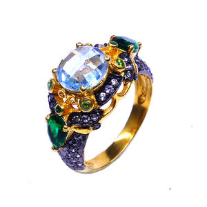 Classic Women's Wedding <b>Ring</b> 925 Sterling Silver Gold-Plated Vermeil with Blue Topaz Gemstone Fashionable Wear - Product Image 4
