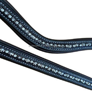 Pequeños cristales de diamante Bling Decorativo Acolchado en forma de V Negro Marrón Sillín Cuero Caballo ceja banda en todos los tamaños y colores personalizados - Product Image 1