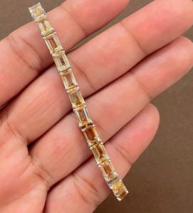 Bracciale Tennis in Argento Sterling 925 Placcato Rodio con Citrino Naturale, Taglio Smeraldo Classico 6x4mm, Regalo per Feste - Product Image 1