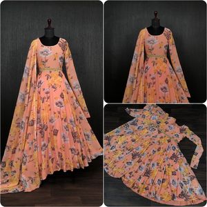 Faux Georgette con estampado de flores único y vestido de Georgette de tela pura son adecuados para cualquier ocasión, así como para ropa casual - Product Image 4