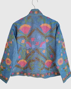 Veste à col mandarin brodée à la main avec motif géométrique, manches longues, style velours, design blouson pour adulte, idéale pour l'automne - Product Image 2