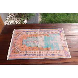 พรมตุรกีขนาด 2.2x3.37 ฟุต พรมวินเทจ พรมลายจุดสีน้ำเงินทำจากขนสัตว์ - Product Image 3