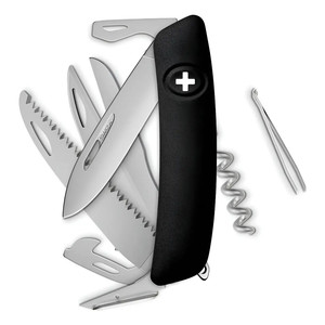 Coltello tascabile Swiza Allmatt Standard D09 R - 14 funzioni, nero, con forbici e sega - Product Image 1