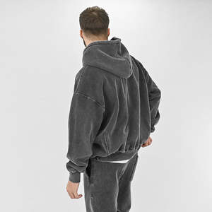 Sweat à capuche en coton doux et lourd lavé à l'acide OEM pour hommes High Street Series Washing Old Sweater Washed Vintage Hoodie - Product Image 4