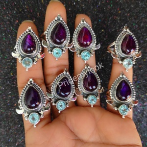 Anillos finos de Plata de Ley 925 al por mayor para mujer anillos de labradorita púrpura originales conjunto de joyas de piedras preciosas precio de fábrica joyería - Product Image 3