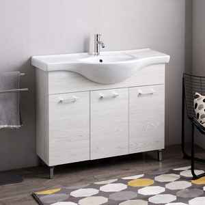 Meuble de salle de bain sur pied de 105 cm avec 3 portes en chêne blanc et lavabo Ravenna - Catégorie de produit : Lavabos - Product Image 1