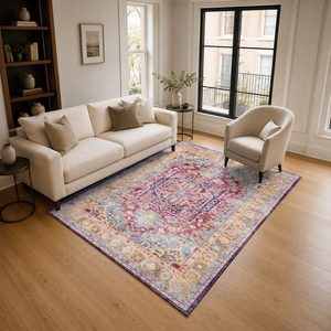 RUGS DEPOT LXDP-0289 Wholesale Multicolor Neutral Traditional Medallion Digital Printed Machine Washable Chenille Rug Non <b>Slip</b> - Product Image 2