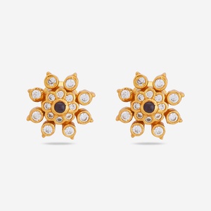 Boucles d'oreilles tendance vintage en argent, motif floral religieux, serti clos, perle, laiton, alliage de zinc, acier inoxydable - Bijoux - Product Image 1
