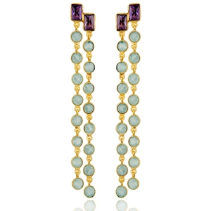 Sapphire Hydro-pendiente de gota de diseño de circonia cúbica blanca, pendiente de Plata de Ley 925 chapado en oro, Cuadrado y redondo, de piedras preciosas azules - Product Image 3