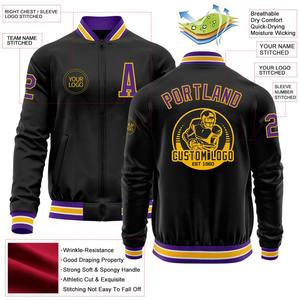Custom Black <b>Purple</b>-Gold Bomber <b>Varsity</b> Letterman Zipper <b>Jacket</b> Windbreaker Streetwear Vintage Men's <b>Varsity</b> <b>Jacket</b> - Product Image 2