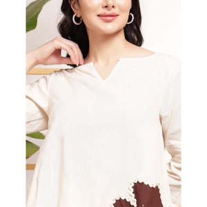 Deebaco Women's Cotton <b>2</b> <b>Piece</b> Co-Ord <b>Set</b> With Hand Embroidery Floral V-Neck Top And Ankle Length Pants Casual Summer Outfit - Product Image 2