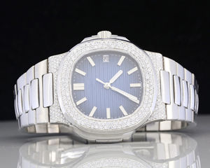 Montre en acier inoxydable avec diamants cloutés Leb Grown VVS Clarity Brown Dial Montres analogiques à vendre de l'Inde Bijoux de mode - Product Image 1