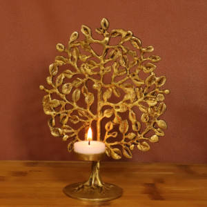 Beautifully brass crafted tree with <b>candle</b> holder enhances your decor while providing a soft ambient glow - Product Image 4