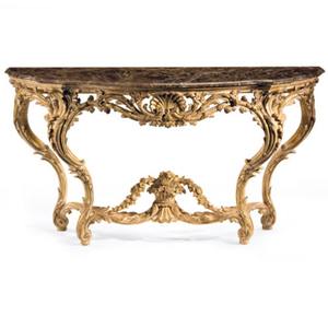 Mesa Consola de Madera de Teca Tallada a Mano de Lujo para Entrada o Sala de Estar con Acabado Desgastado con Hoja de Oro, Diseño Clásico Antiguo - Product Image 1