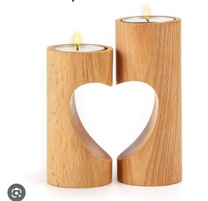 Ensemble de bougeoirs design coeur d'amour en bois manguier naturel cadeau maison hôtel mariage restaurant décoration personnalisée - Product Image 1