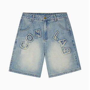 Vente en gros de shorts baggy jorts pour hommes appliqués brodés délavés shorts en denim amples pour hommes shorts baggy en jean shorts pour hommes - Product Image 2