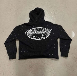 Sweat à capuche vintage délavé sur mesure pour homme, en molleton de coton épais, coupe régulière, respirant et écologique, avec strass - Product Image 2