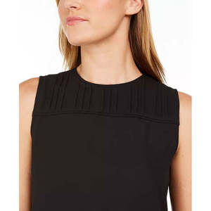 Top Senza Maniche in Chiffon da Donna Calvin Klein, Collo Plissettato con Decorazione in Pizzo, Nero Tinta Unita, Stile Vintage Casual, Taglia Grande per Ufficio, Primavera - Product Image 3