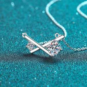 Fashion Jewellery 925 Sterling <b>Silver</b> X Letter Shape Crisscross Pendant Brilliant Cut VVS D Color Moissanite Link <b>Chain</b> Necklace - Product Image 5