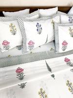 Premium 100% Baumwolle Handbedrucktes Bettwäsche-Set Atmungsaktiv Ganzjährig Blumendruck Heimtextilien