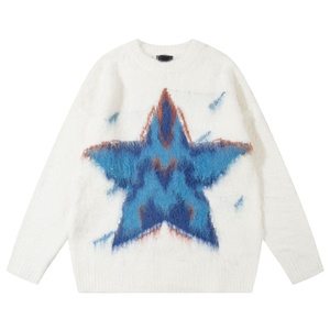 สเวตเตอร์ผ้าขนแกะคอกลมแขนยาวสำหรับผู้หญิงเสื้อสเวตเตอร์แบบสวมหัวถักสีทึบจัมเปอร์ทรงหลวมขนาดใหญ่ - Product Image 1