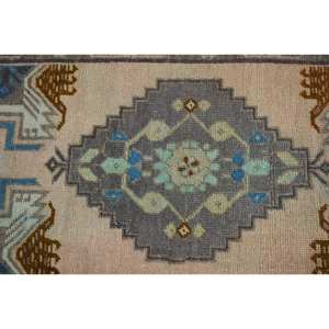 Alfombra de lana hecha a mano clásica Beige azul de 1,7x3,4 pies, respaldo de látex rectangular de retazos de estilo turco para adolescentes de gran tamaño para vivir - Product Image 5