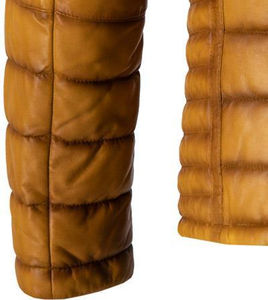 Venta al por mayor OEM Chaqueta Bomber de Cuero para Hombre Lona Impermeable Transpirable Color Amarillo PARA LA Temporada de Invierno - Product Image 6