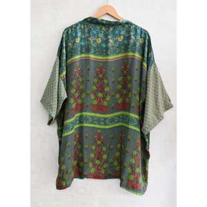 Robe kimono en soie bohème grande taille, col en V, motif floral, longueur genou, patchwork, imprimé indien fait main, respirant, décontracté, pour se détendre - Product Image 4