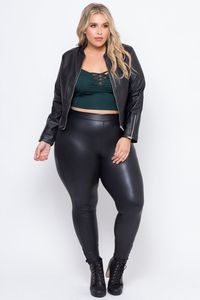 2025 Meilleure vente grande taille pantalon en cuir PU pour femmes couleur rose uni plat avant hiver moto cuir collants Offre Spéciale - Product Image 2